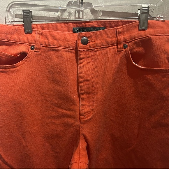 Women’s Ralph Lauren Coral Orange Stretch straight Denim Jeans Size XL 18. - Picture 1 of 7